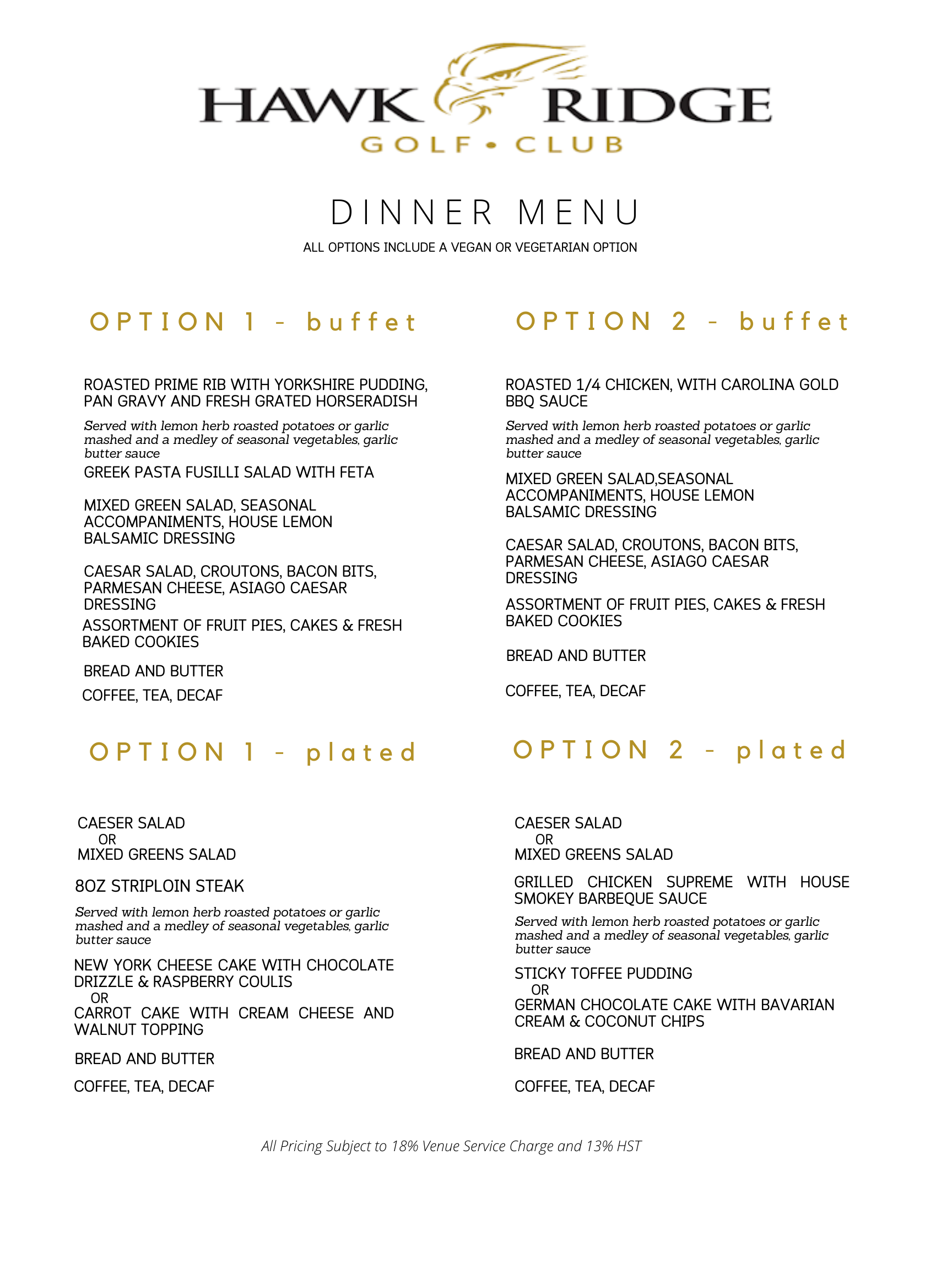 Hawk Ridge Menu Menu Options - Hawk Ridge Golf Club