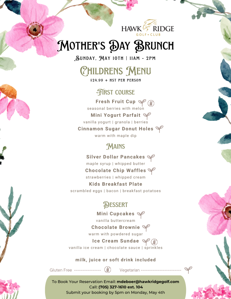 Mother's Day brunch. Call for more information.